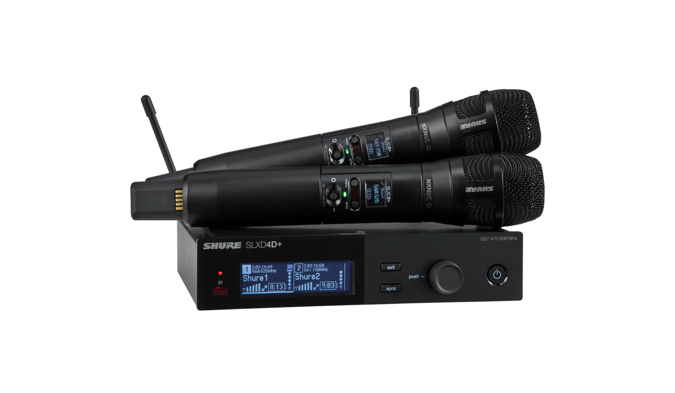 Shure SLXD24D+/N8C 2-Kanal-Drahtlossystem mit zwei Nexadyne™ 8/C Handsendern, Frequenzband: G65 Shure-SLXD24D-N8C-2-Kanal-Drahtlossystem-mit-zwei-NexadyneTM-8-C-Handsendern-Frequenzband-G65