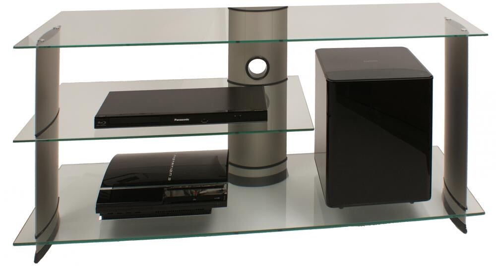 VCM TV-Rack für Subwoofer "Subuso" Silber mit 3 Glasböden Klarglas 120 cm