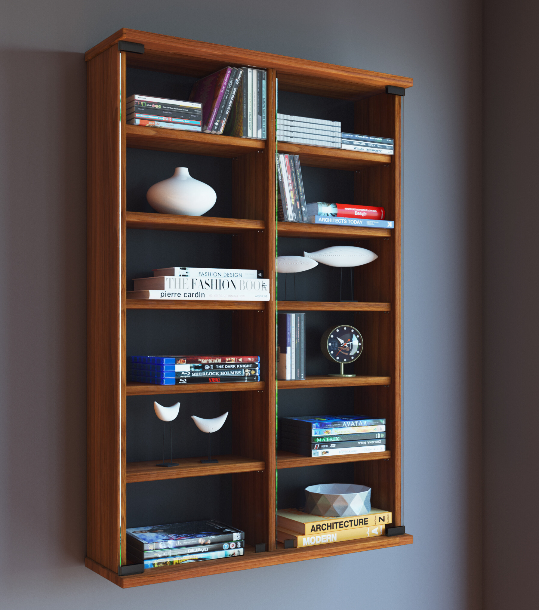 VCM CD / DVD Wandregal "Zuntisa" | Wand Regal Hänge Vitrine Kern-Nussbaum