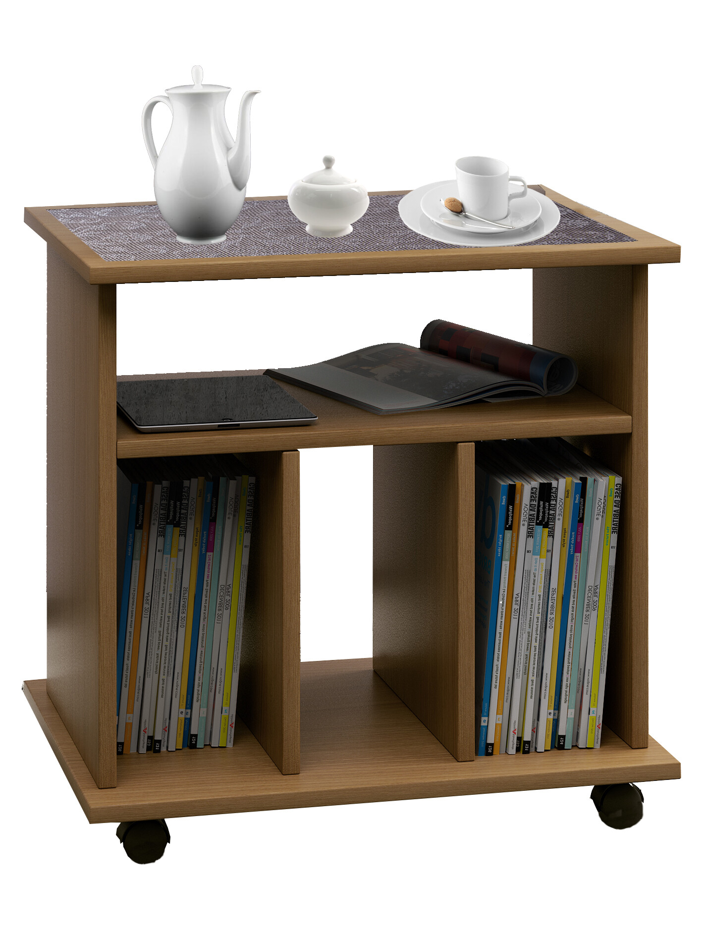 VCM Beistellmöbel "Tabina" Nachttisch Zeitungsständer Möbel Tisch Eiche-Rustikal