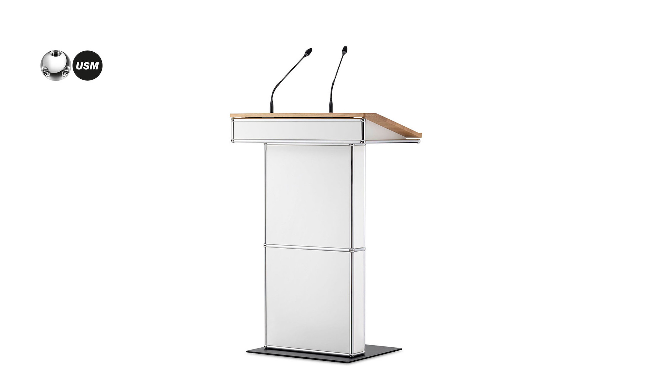 infoWERK FM50 Rednerpult Podium mit optionalem Frontscreen und diskreter Technik Integration infoWERK-FM50-Rednerpult-Podium