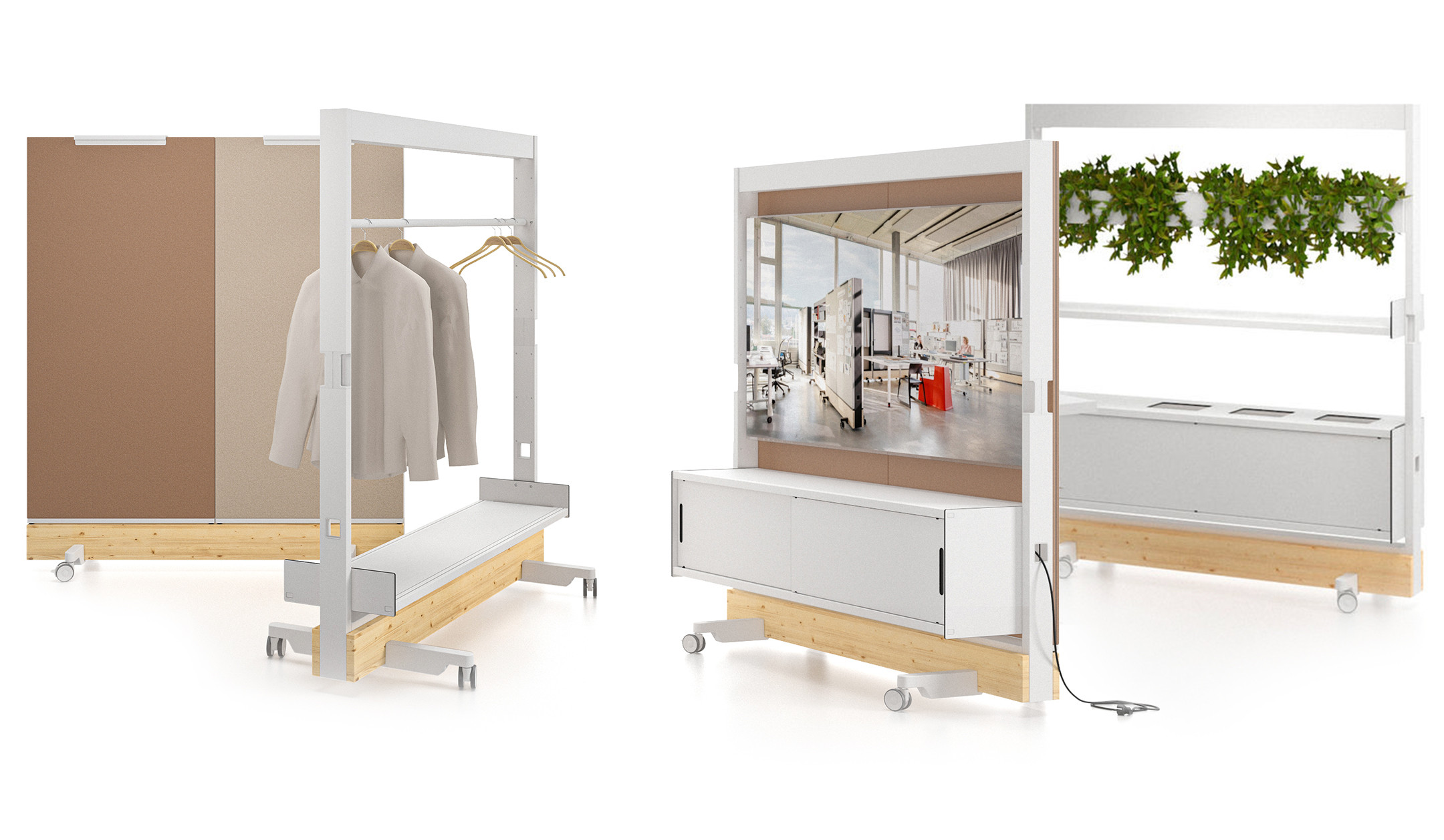 Vitra Dancing Wall 2 mobile Trennwand, Garderobe, Whiteboard und Entsorgungsstation zur agilen Raumzonierung Vitra-Dancing-Wall-2-mobile-Trennwand-Garderobe-Whiteboard-und-Entsorgungsstation-zur-agilen-Raumzonierung