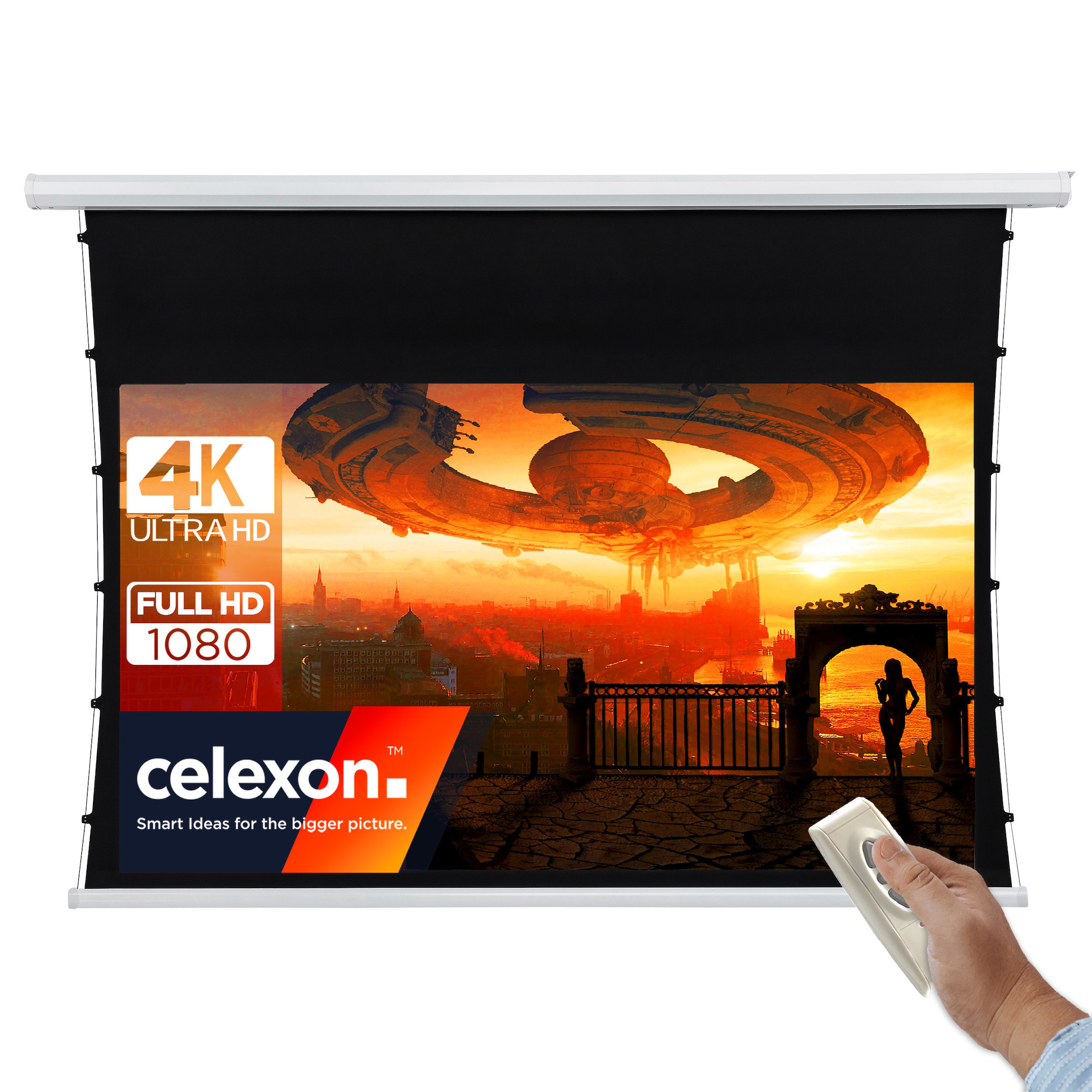 celexon-basic-spanscherm-90-200x113-cm-16-9-elektrisch-Full-HD-4K-projectiescherm-met-kabelspansysteem-voor-thuisbioscoop-en-kantoorpresentaties-plafond-muurbevestiging-mogelijk-incl-afstandsbediening
