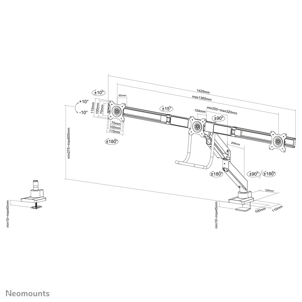Neomounts-NM-D775DX3WHITE-Traverse-monitorarm-voor-3-monitoren-17-27-inch