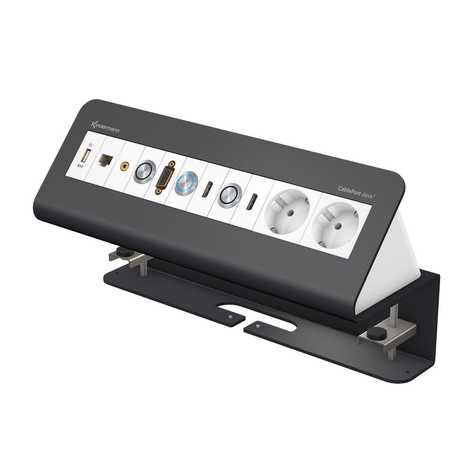 Kindermann-CablePort-Desk-2-6-fach-fur-Quickselect-3-0-Pulverbeschichtet-schiefergrau-RAL-7015