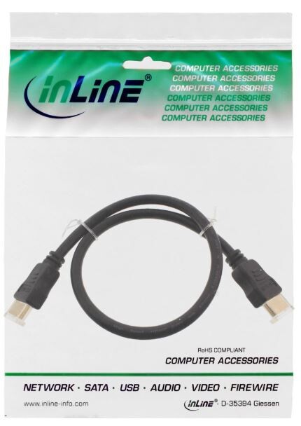 INLINE ® HDMI Kabel, High Speed HDMI® Cable with Ethernet, Stecker / Stecker, schwarz / gold, 1,5m