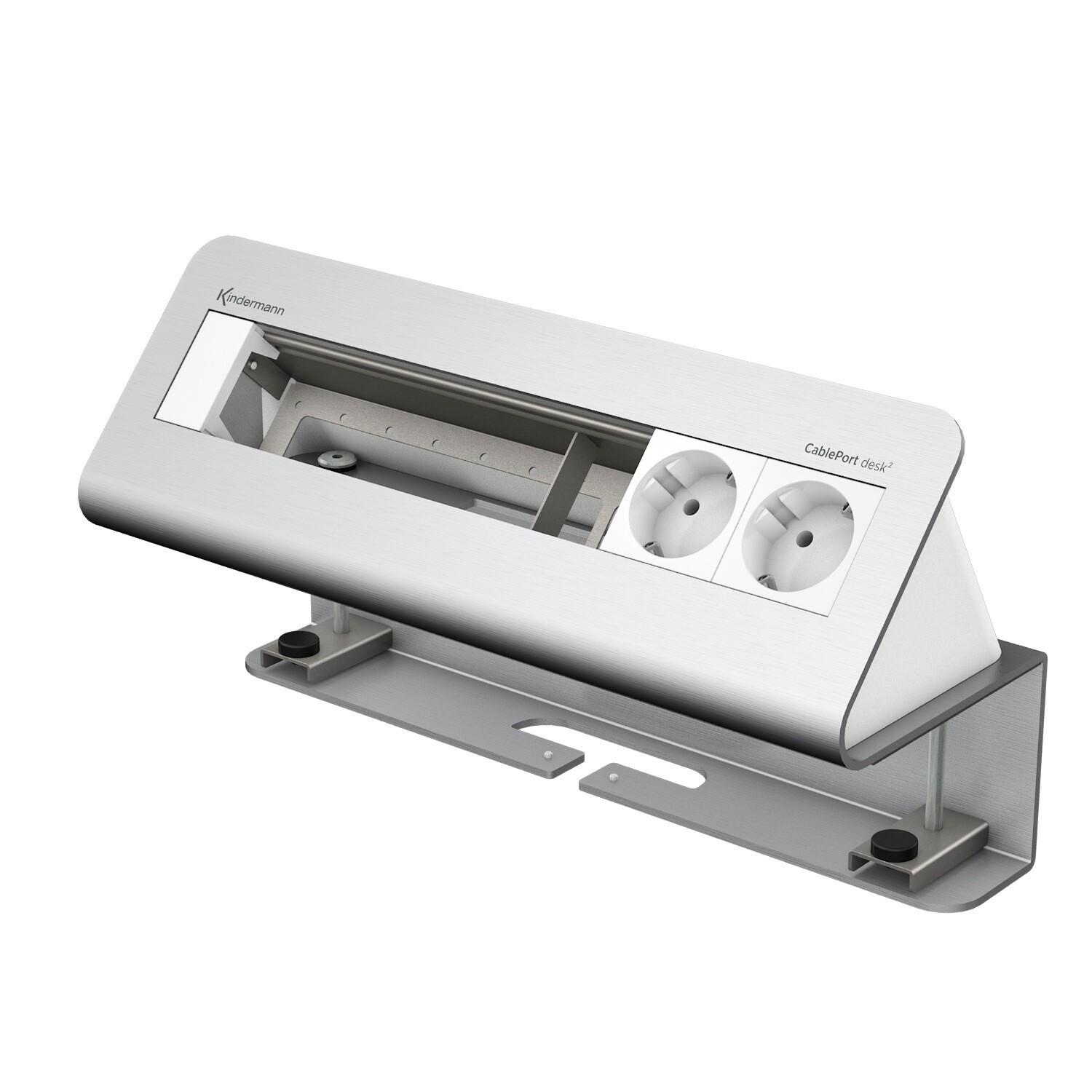 Kindermann-Tischanschlussfeld-CablePort-desk2-6-fach-2-x-Strom-Alu