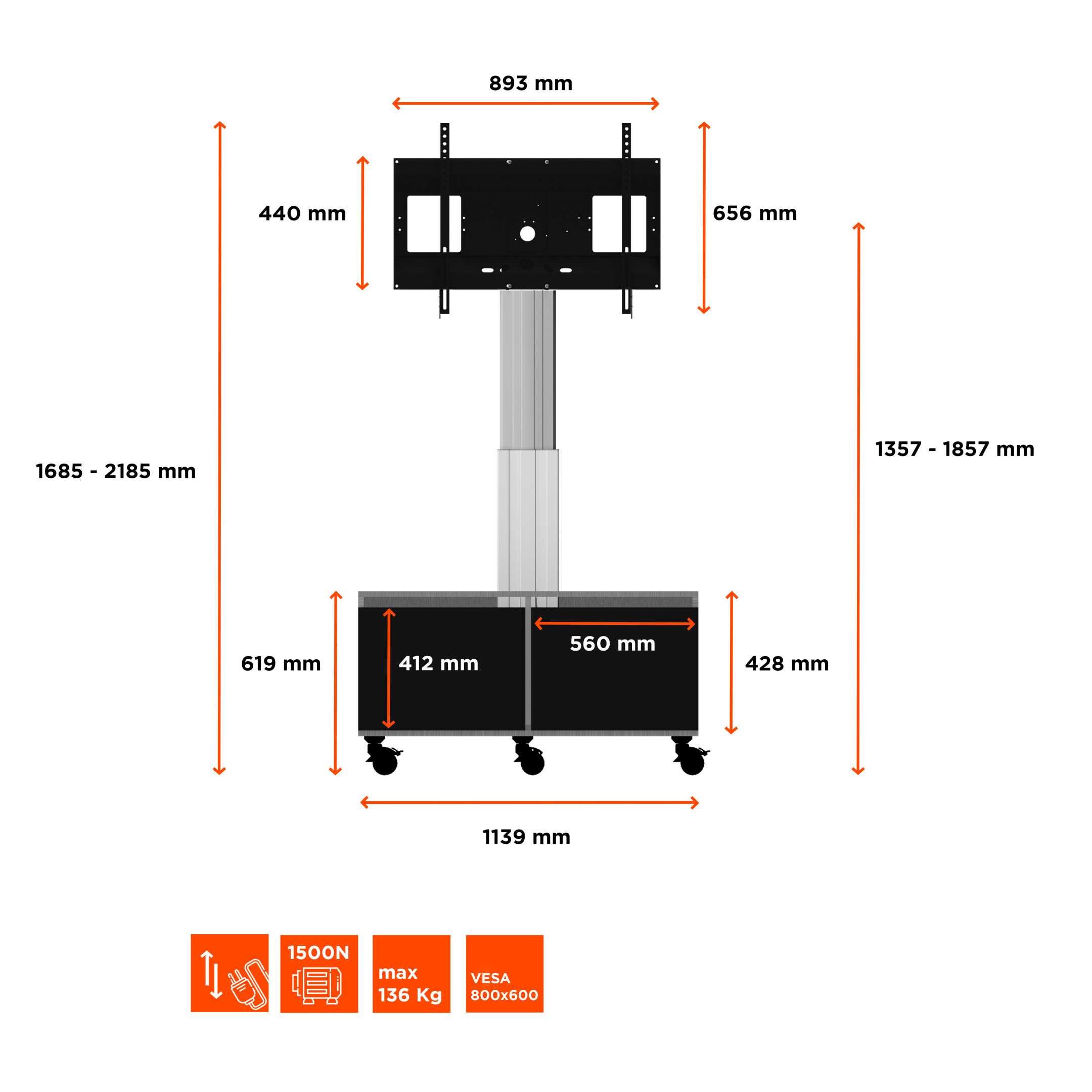 Celexon-Expert-elektrisch-hoogteverstelbare-Display-Rolwagen-Adjust-4286MS-met-kast-50cm