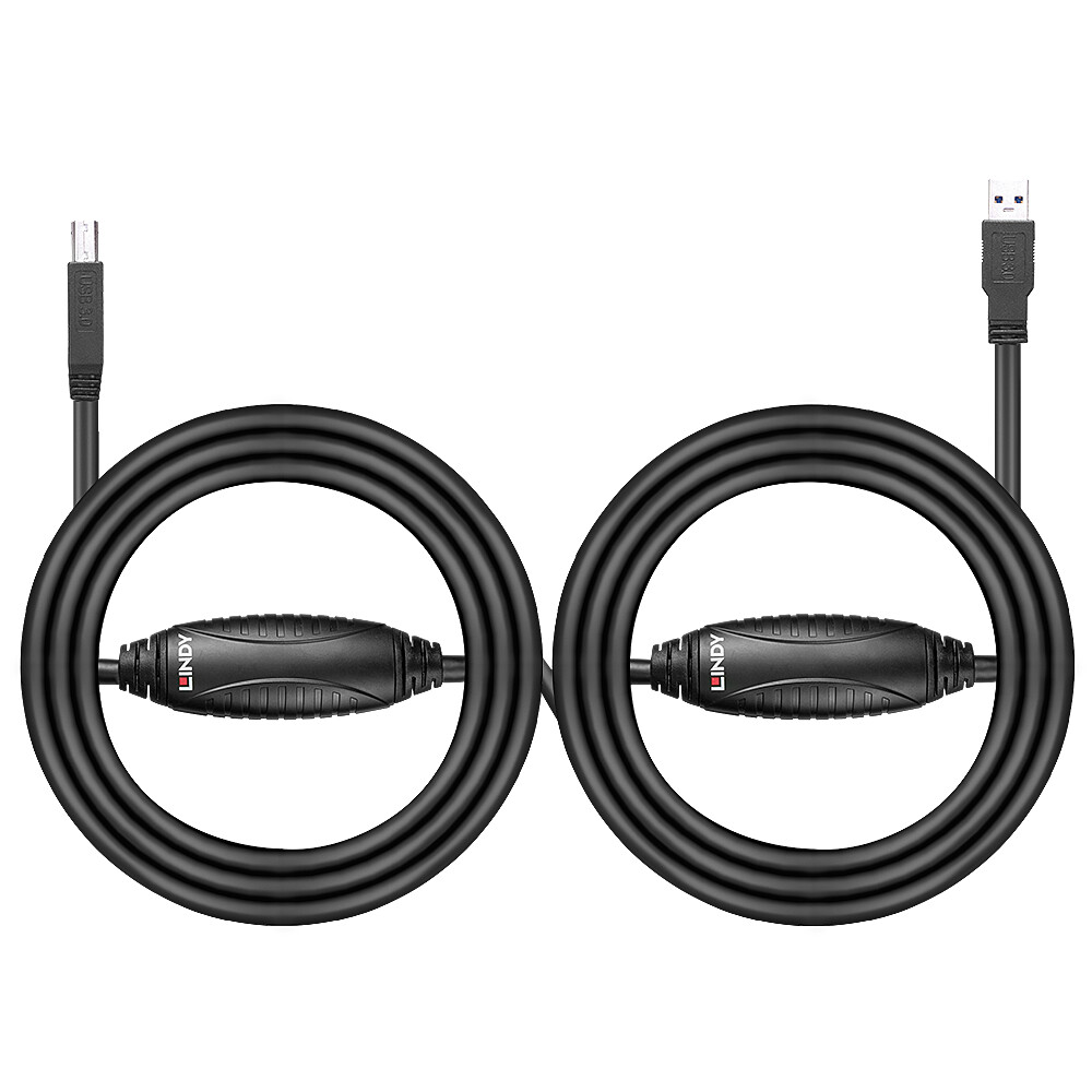 LINDY-USB-3-0-active-kabel-A-naar-B-Zwart-10-m