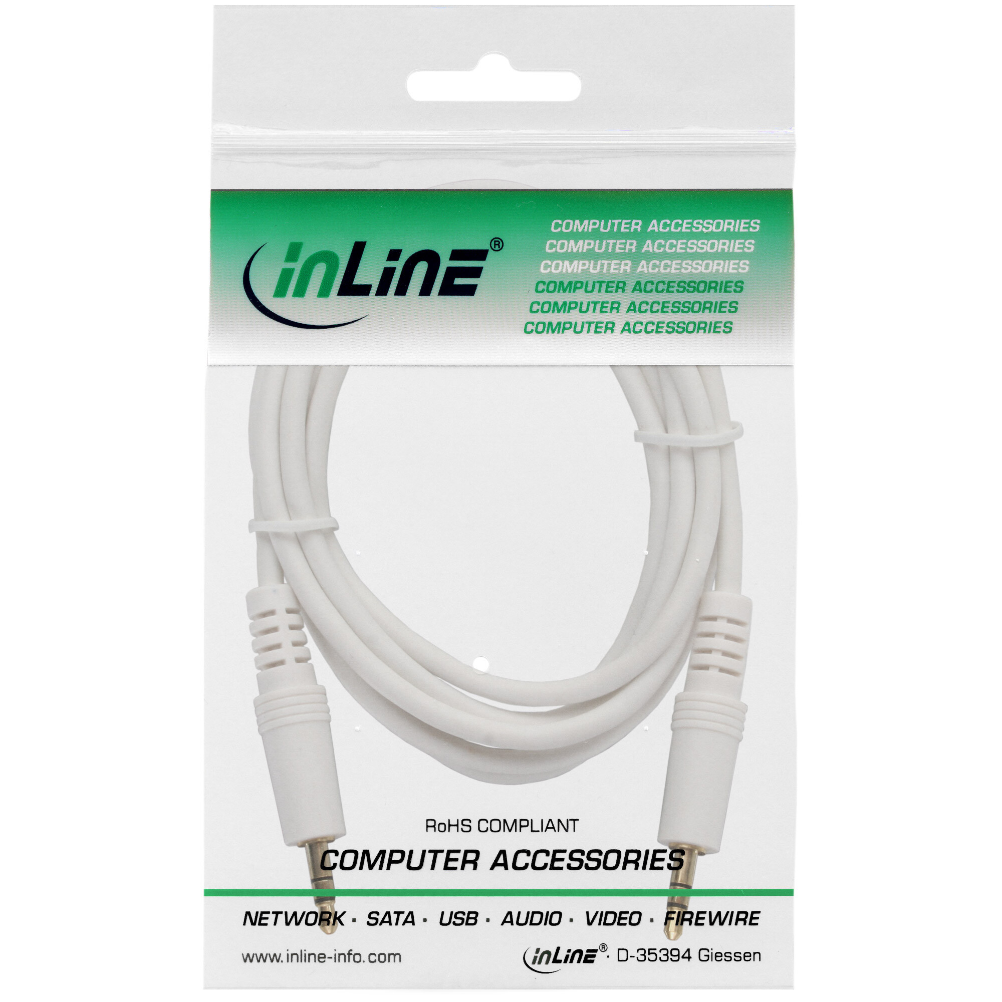 INLINE Klinke Kabel, 3,5mm Stecker / Stecker, Stereo, weiß / gold, 2m