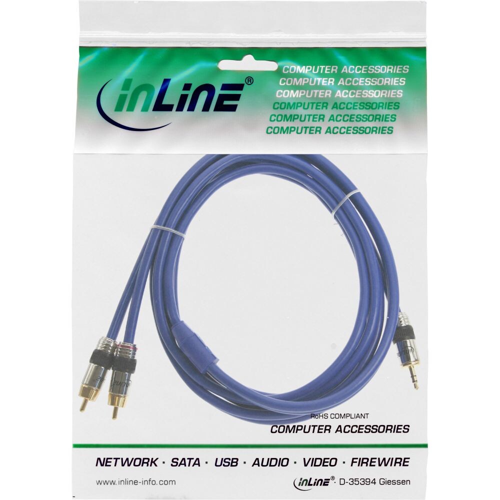 Cinch/Klinke Kabel, InLine®, PREMIUM, 2x Cinch St an 3,5mm Klinke St, 0,5m