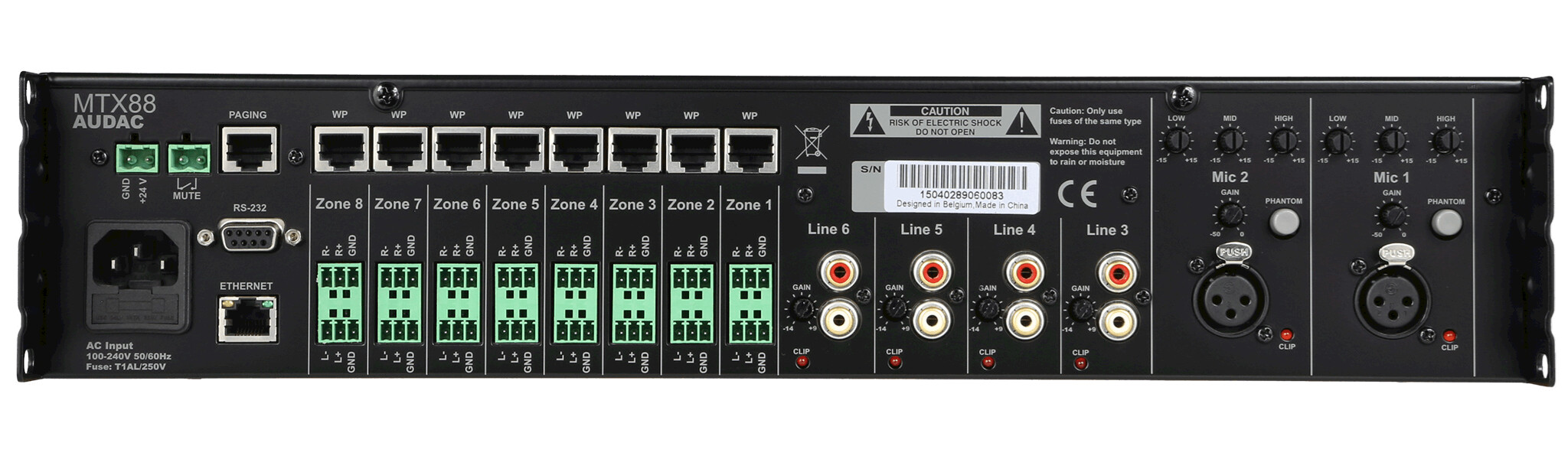 Audac-MTX88-Audio-Matrix-2xMic-Line-4xStereo-Line-Ein-8xStereoausgang-LAN-19-2HE