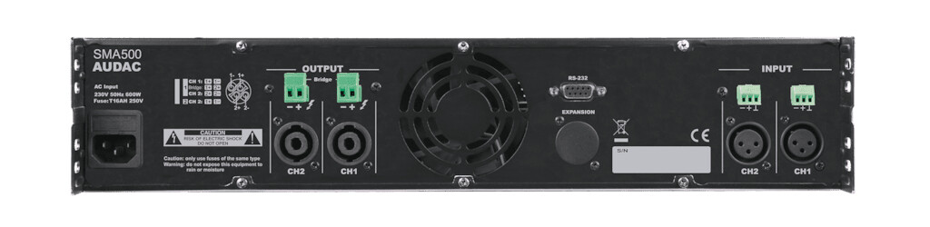 Audac-SMA500-Class-D-Verstarker-WaveDynamicsTM-DSP-2x500W-4Ohm-bruckbar-LCD-Display-USB-RS232-19-2HE