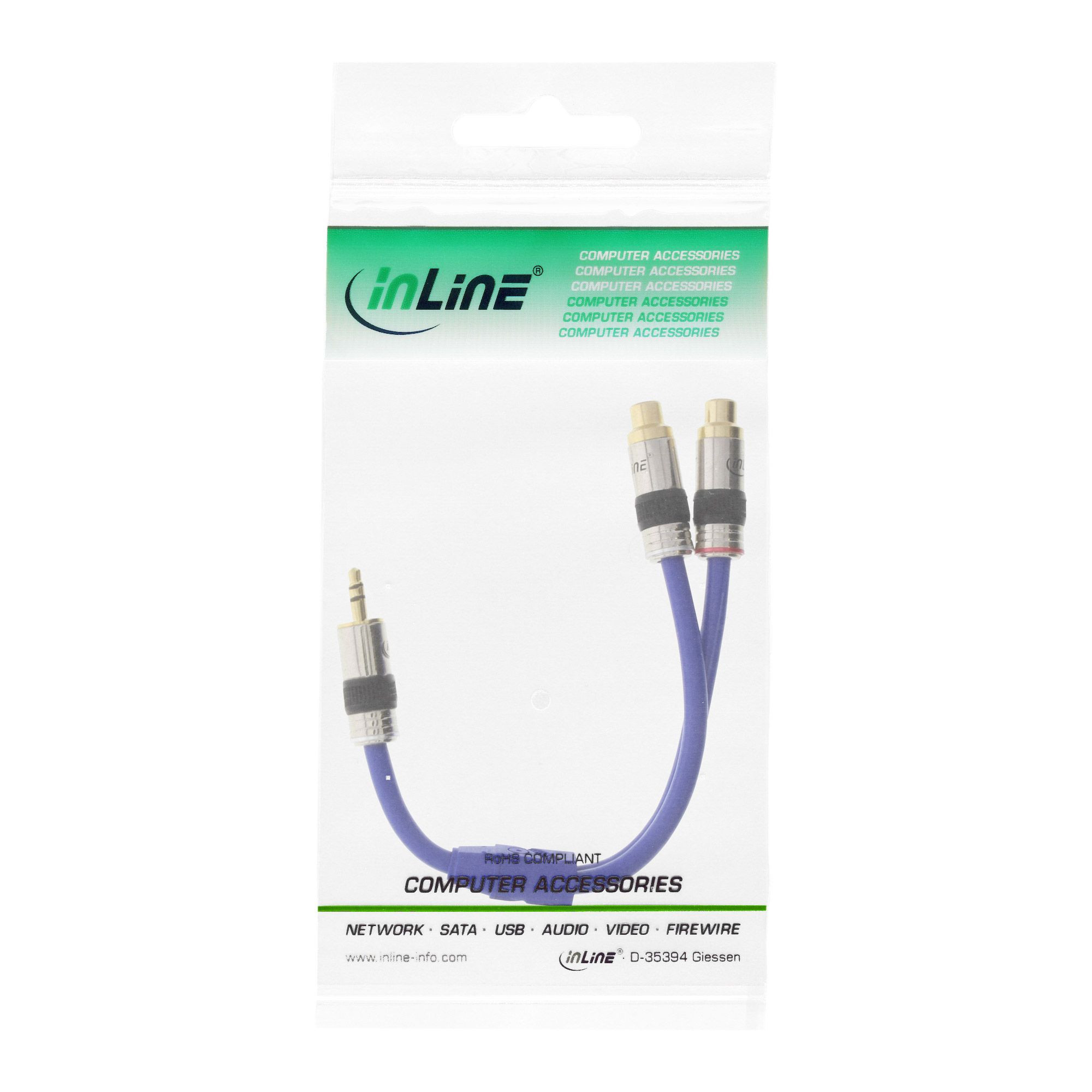 Cinch/Klinke Kabel, InLine®, PREMIUM, 2x Cinch Bu an 3,5mm Klinke St, 0,25m