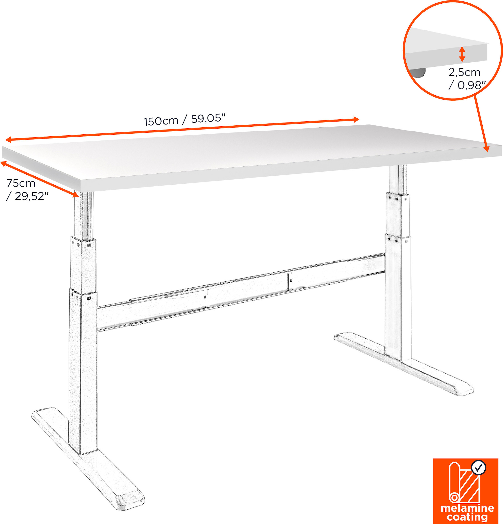 celexon-bureaubald-150-x-75-cm-voor-Adjust-bureau-wit-Demo