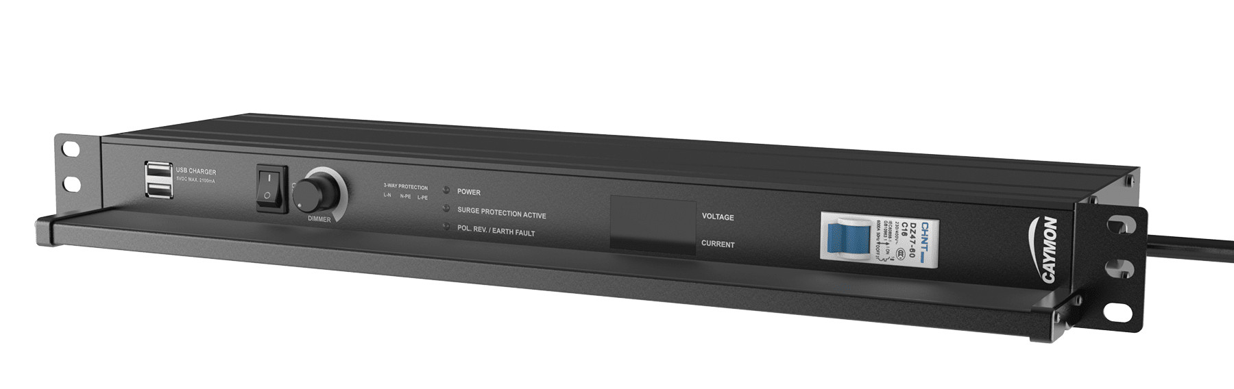 CAYMON-19-stroomverdeler-9x-Schuko-stopcontact-licht-USB-zekering-overspanning-display-zwart