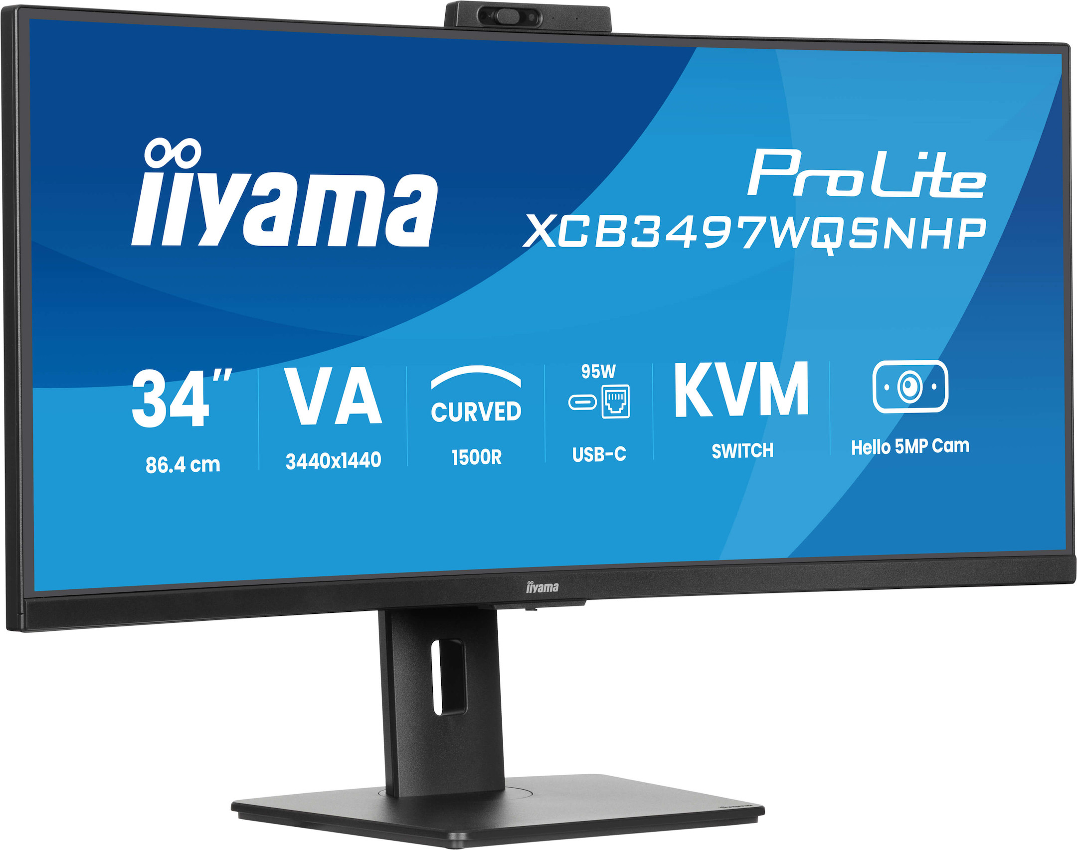 iiyama-ProLite-XCB3497WQSNPH-B1-34-VA-UWQHD-Curved-Monitor-mit-integrierter-Windows-Hello-Kamera-Mikrofon-USB-C-Dock-LAN-KVM-Switch