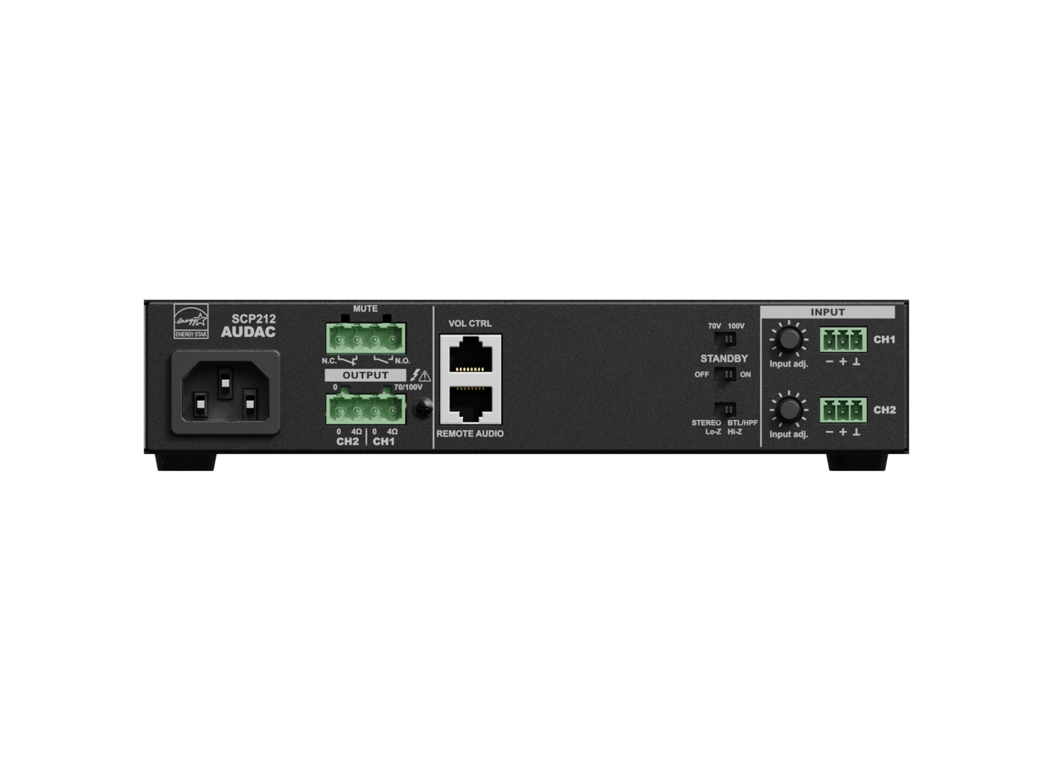 AUDAC-SCP212-kompakter-Zweikanal-Leistungsverstarker-2-x-120-W-4-Ohm-240-W-70-100-V