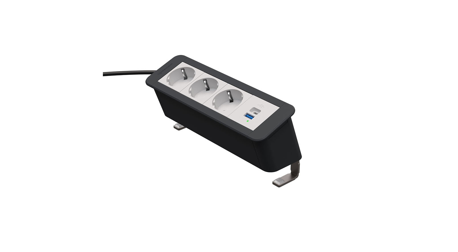 Kindermann-CablePort-Office-desk-4f-3xStr1xUSBA-C-Tischanschlussfeld-4-fach-3x-Strom-1x-Dual-USB