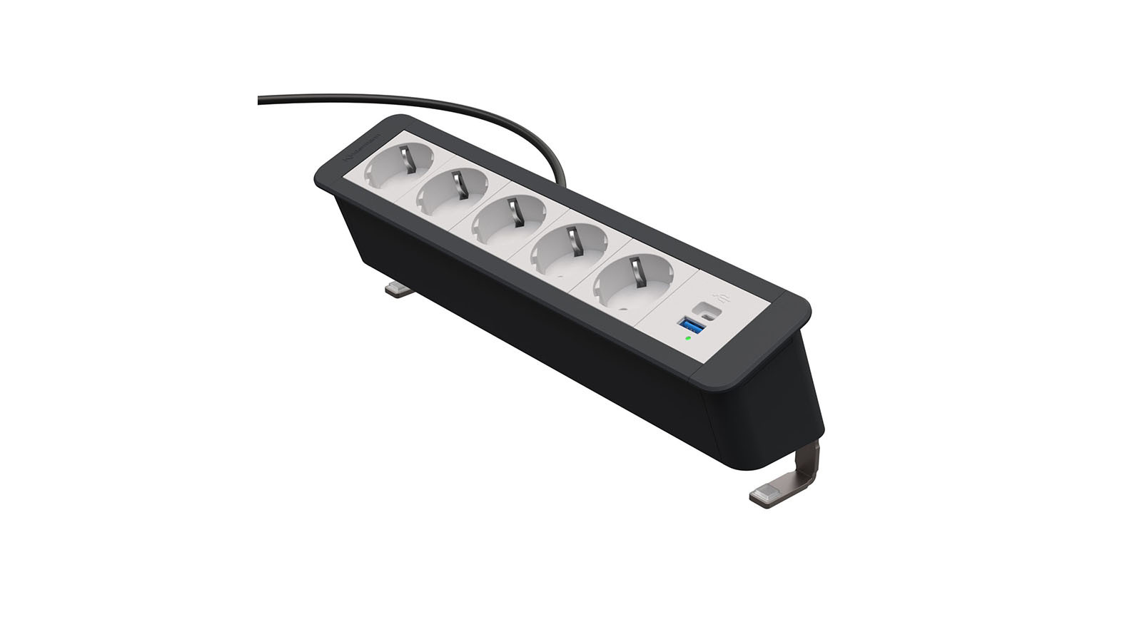 Kindermann-CablePort-Office-desk-6f-5xStr1xUSBA-C-Tischanschlussfeld-6-fach-5x-Strom-1x-Dual-USB