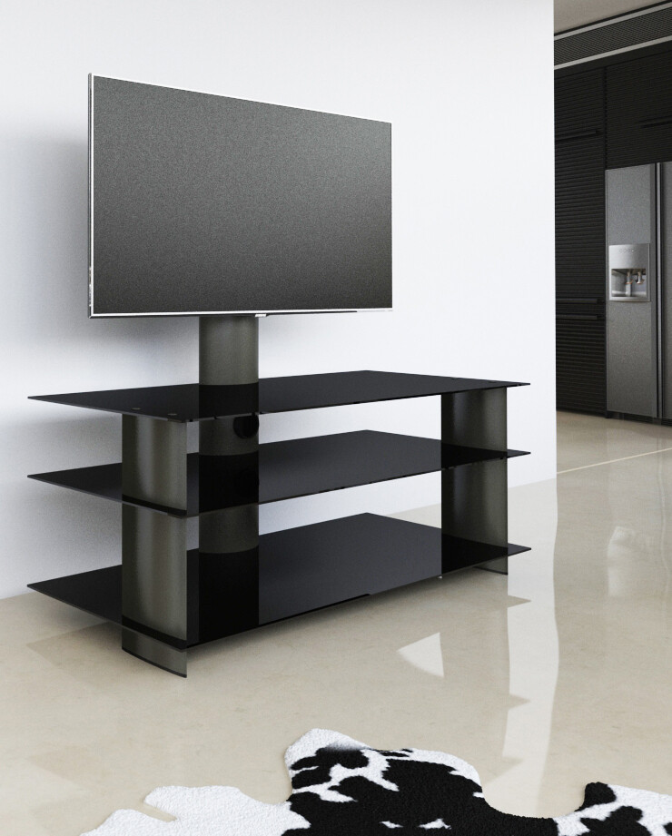 VCM-TV-Rack-mit-Halterung-Bulmo-Schwarz-mit-3-Glasboeden-Schwarzglas-120-cm