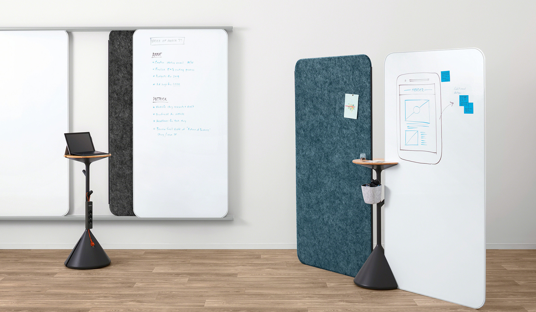 Steelcase-Flex-Pult-fur-die-Befestigung-von-Flex-Whiteboards-und-Screens-mit-praktischer-Ablageflache