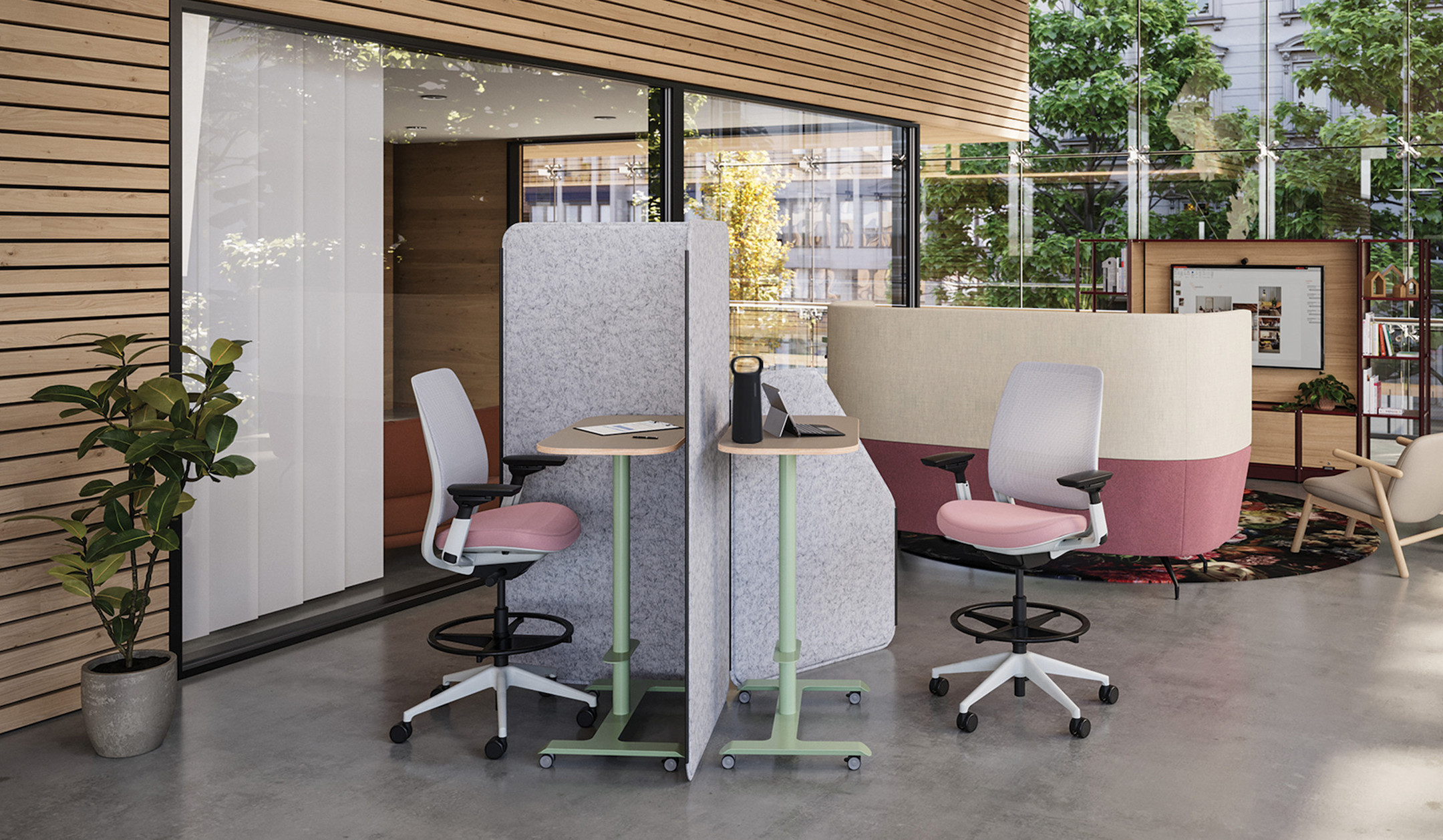 Steelcase-Flex-rechteckiger-Einzeltisch-in-Stehhohe-mit-Fussstutze-fur-agile-Teams