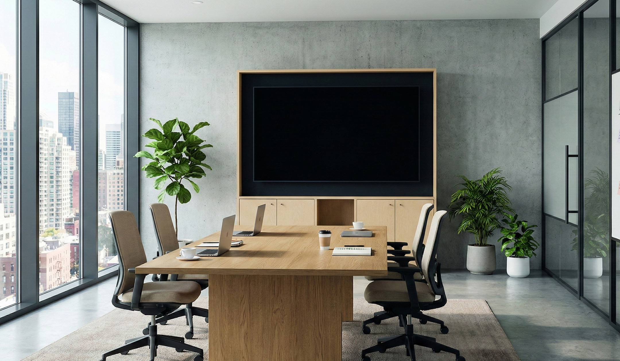 Sedus-se-matrix-Monitormodul-strukturierende-Medienwand-fur-hybride-Meetings