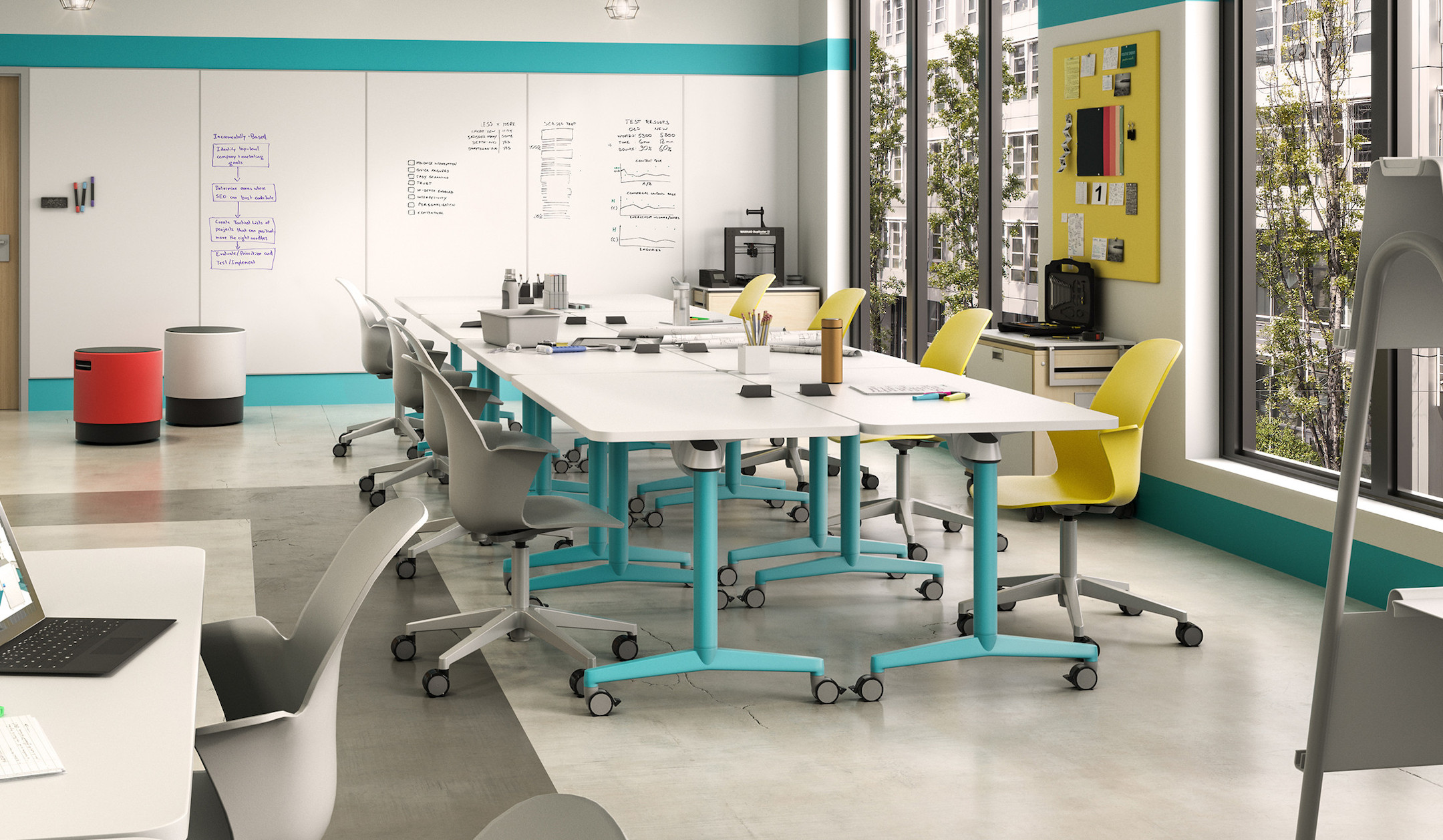 Steelcase Verb rechteckiger Studenten-Tisch mit Rollen für flexible Gruppenarbeit in Schulen Steelcase-Verb-rechteckiger-Studenten-Tisch-mit-Rollen-fur-flexible-Gruppenarbeit-in-Schulen