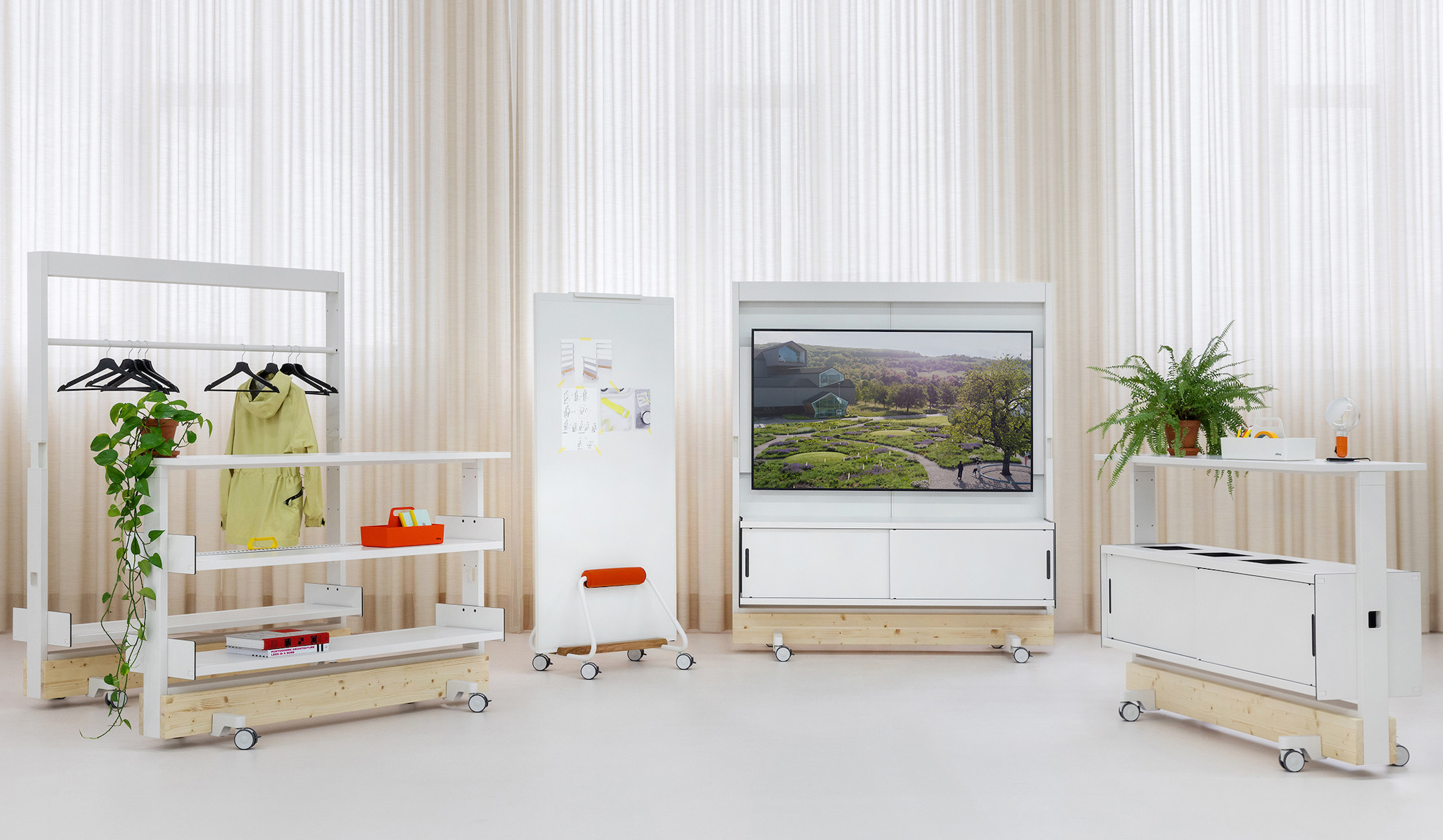 Vitra Dancing Wall 2 mobile Trennwand, Garderobe, Whiteboard und Entsorgungsstation zur agilen Raumzonierung Vitra-Dancing-Wall-2-mobile-Trennwand-Garderobe-Whiteboard-und-Entsorgungsstation-zur-agilen-Raumzonierung