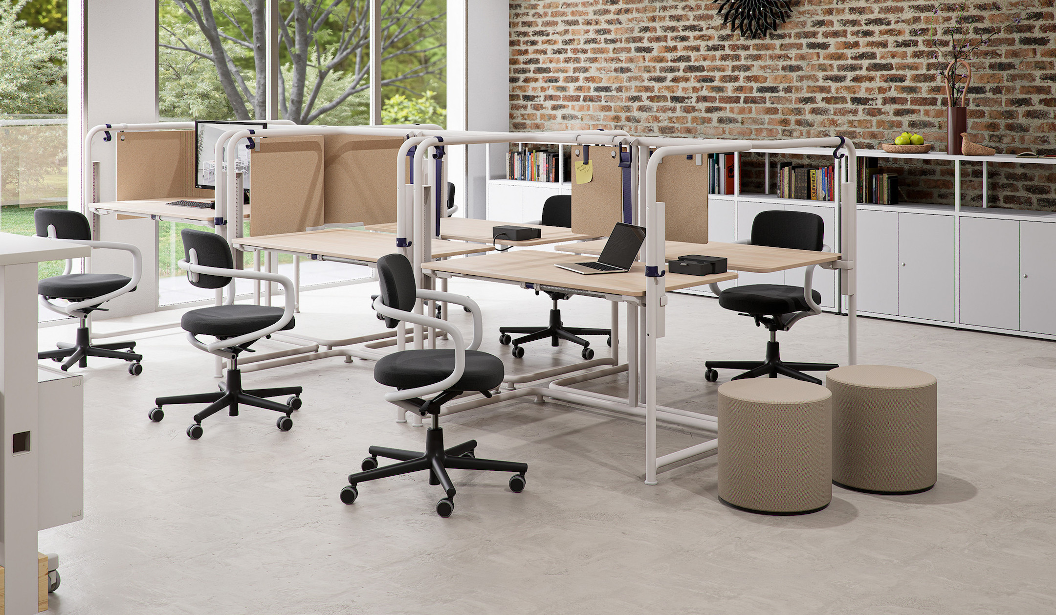 Vitra Scout Work höhenverstellbarer Einzelschreibtisch mit Sichtschutz-Accessoires für Open-Spaces Vitra-Scout-Work