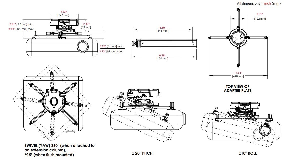 Peerless-AV-PRG-UNV-Precisie-projectorbeugel-met-Spider-R-universele-adapterplaat-voor-beamers-tot-22-68-kg-zwart