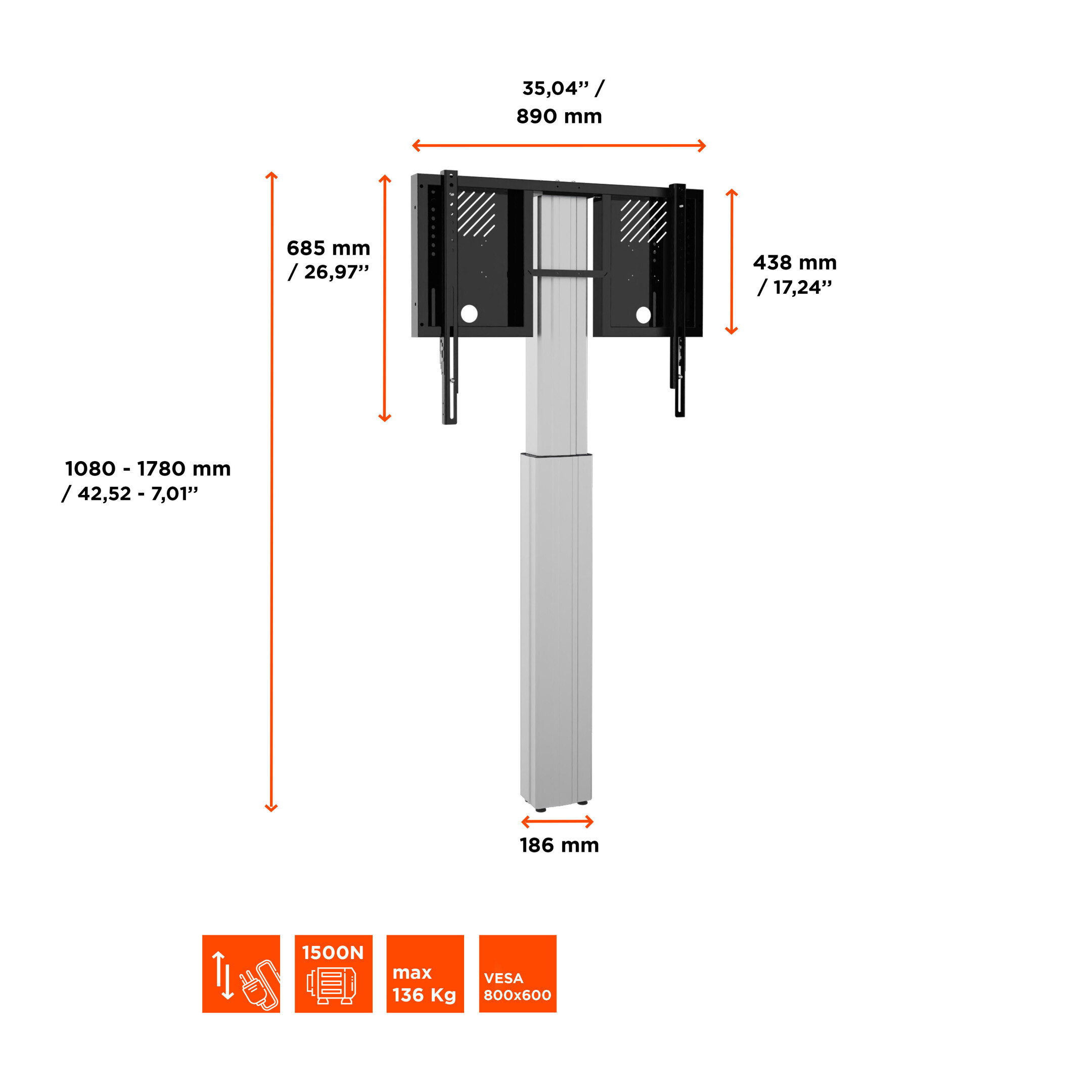 Celexon-Expert-elektrisch-hoogteverstelbare-Display-standaard-Adjust-4286WS-met-muurhouder-70cm