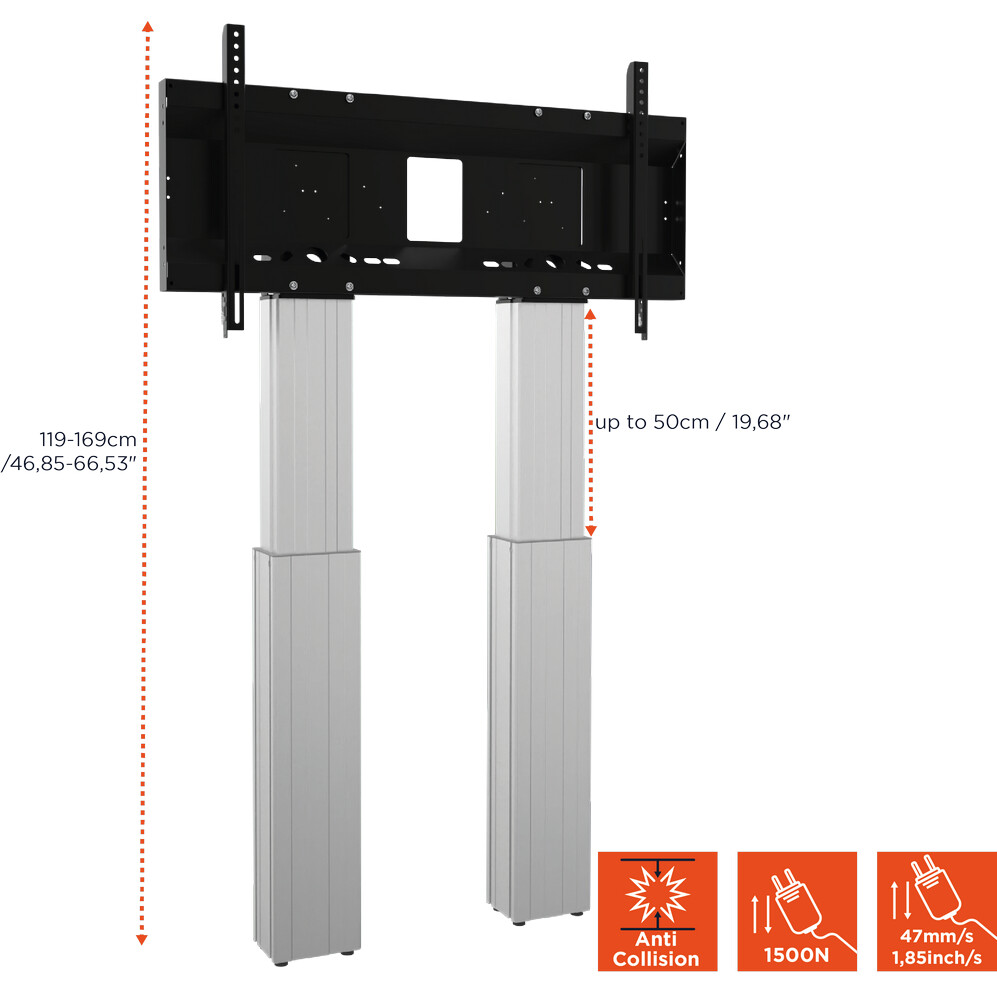 Celexon-Expert-elektrisch-hoogteverstelbare-Display-standaard-Adjust-70120WS-met-muurhouder-50cm