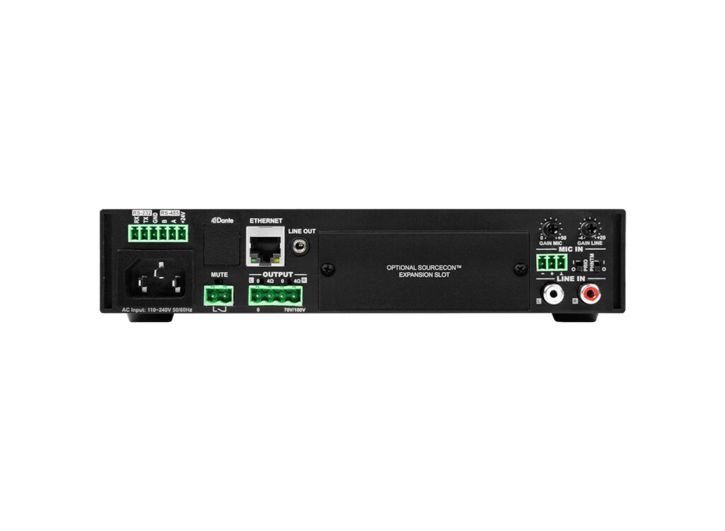 Audac-MFA208-Multifunktionaler-Verstarker-2x40W-4Ohm-100V-1-SourceConTM-Steckplatz-RS232-TCP-IP-USB-9-5-1HE
