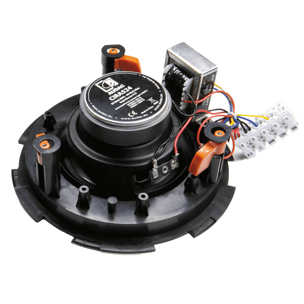 Audac-CIRA524I-W-Einbaulautsprecher-rund-1x5-25-1x1-30W-8Ohm-100V-24W-12W-6W-weiss