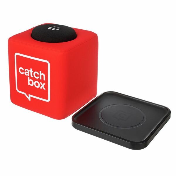 Catchbox-Plus-Nest-Microfoon-met-1-Publieksmicrofoon-1-Presentator-Microfoon-en-Draadloze-Oplader-Demo