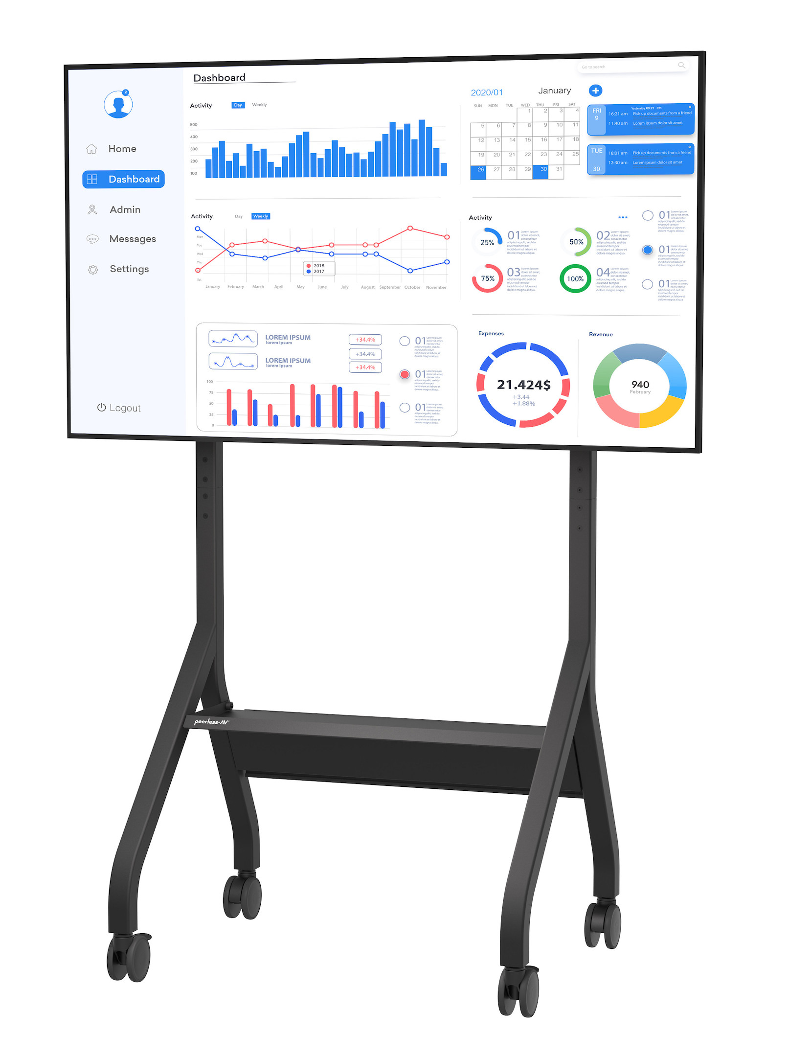 Peerless-AV-SR898-EUK-Trolley-met-legbord-voor-beeldschermen-tot-110-inch-tot-136kg-tot-VESA-900x600-kleur-zwart-met-achterpaneel