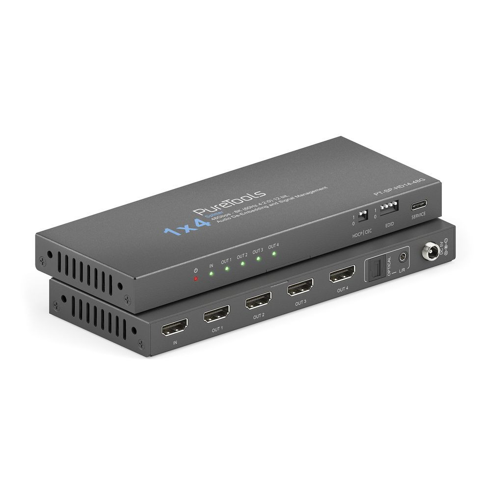 Purelink-PureTools-1x4-HDMI2-1-splitter-48Gbps-8K-60Hz-4-2-0-12-bit-Audio-De-Embedding-en-Signaalbeheer