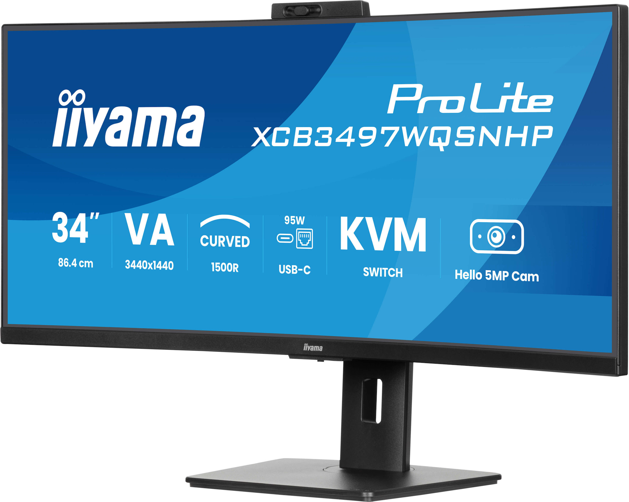 iiyama-ProLite-XCB3497WQSNPH-B1-34-VA-UWQHD-Curved-Monitor-mit-integrierter-Windows-Hello-Kamera-Mikrofon-USB-C-Dock-LAN-KVM-Switch