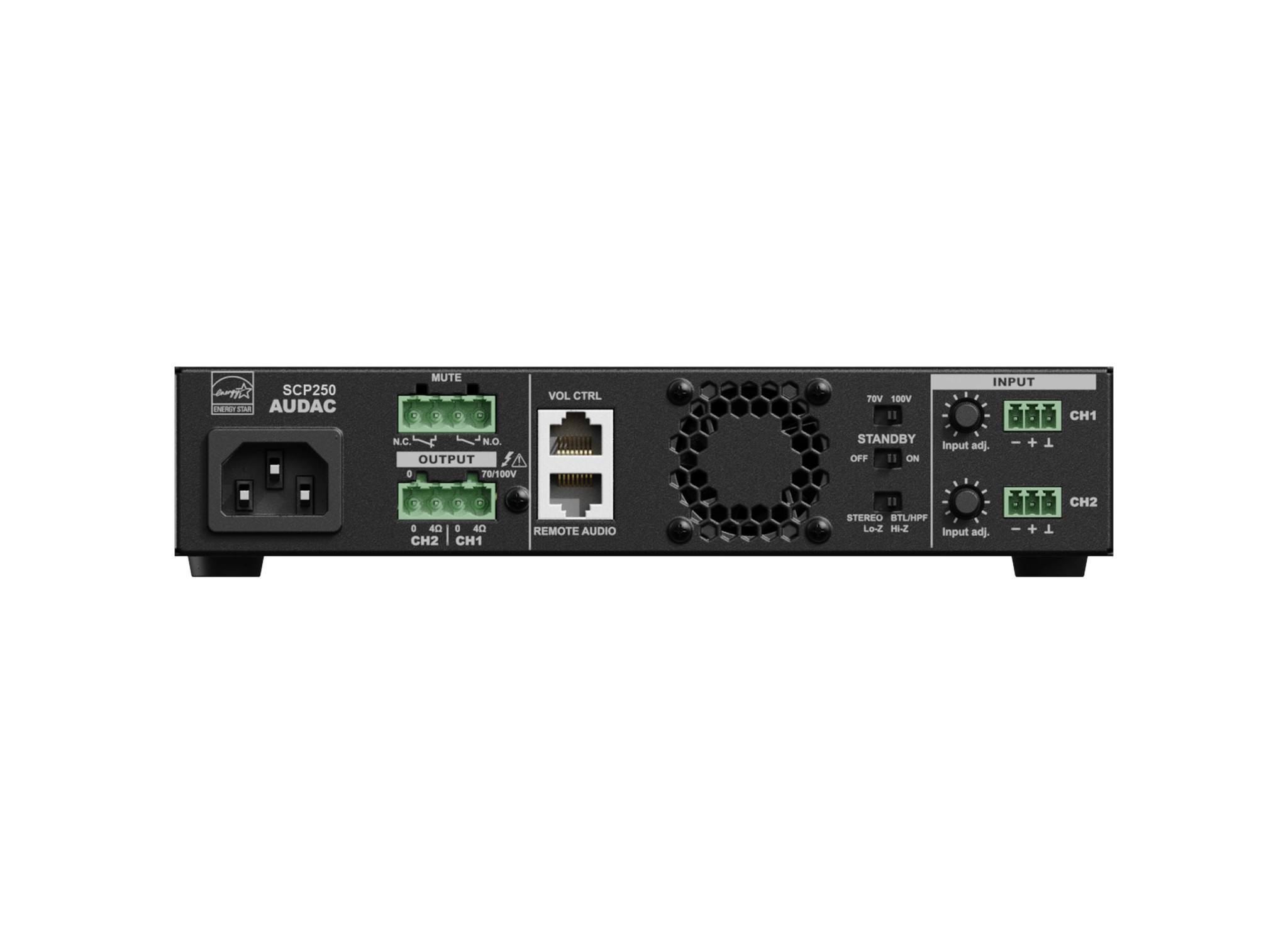 AUDAC-SCP250-Kompakte-Zweikanal-Endstufe-2-x-500-W-4-Ohm-1000-W-70-100-V