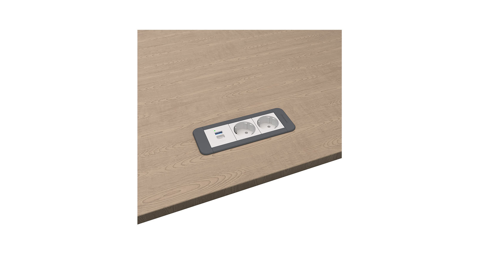 Kinderman-CablePort-Office-frame-3f2xStr1xUSBA-C-Tischanschlussfeld-3-fach-2x-Schuko-1x-Dual-USB