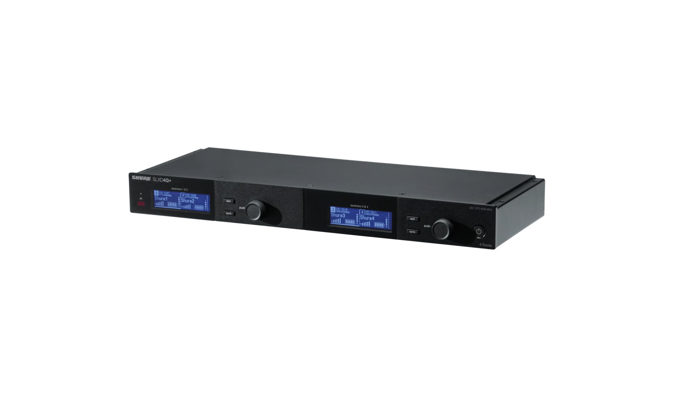 Shure-SLXD4QDAN-4-Kanal-Empfanger-mit-Dante-Audio-Frequenzband-G65
