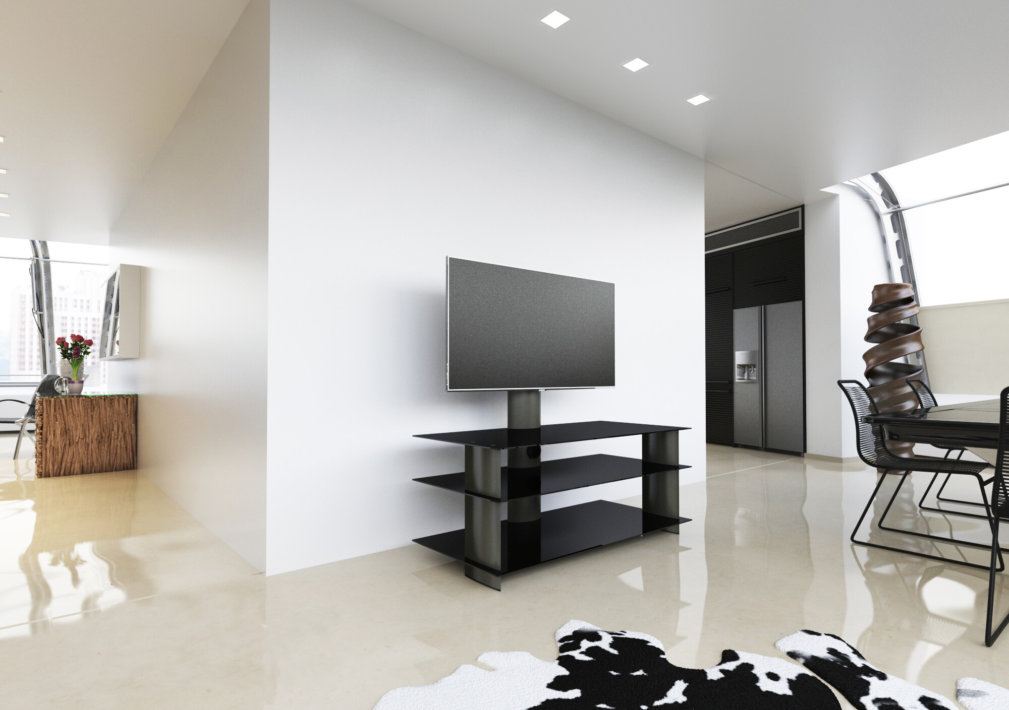 VCM-TV-Rack-mit-Halterung-Bulmo-Schwarz-mit-3-Glasboeden-Schwarzglas-120-cm