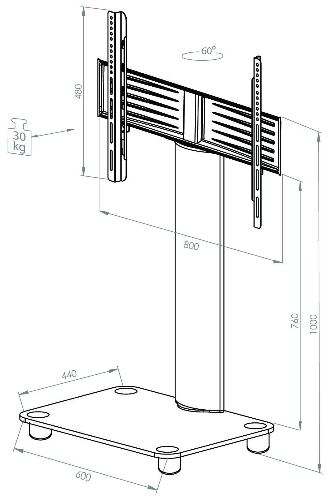 VCM-TV-Standfuss-Tosal-Silber-Schwarzglas-inkl-Rollen