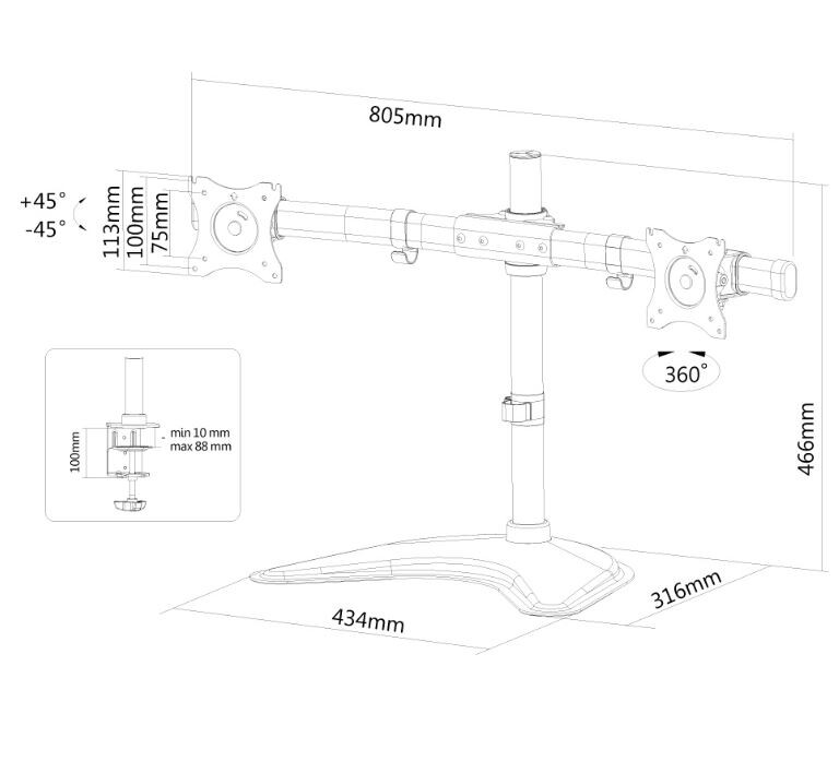 NewStar-NM-D335DBLACK-Flatscreen-tafelbeugel-voor-twee-flatscreens-tot-27-69-cm