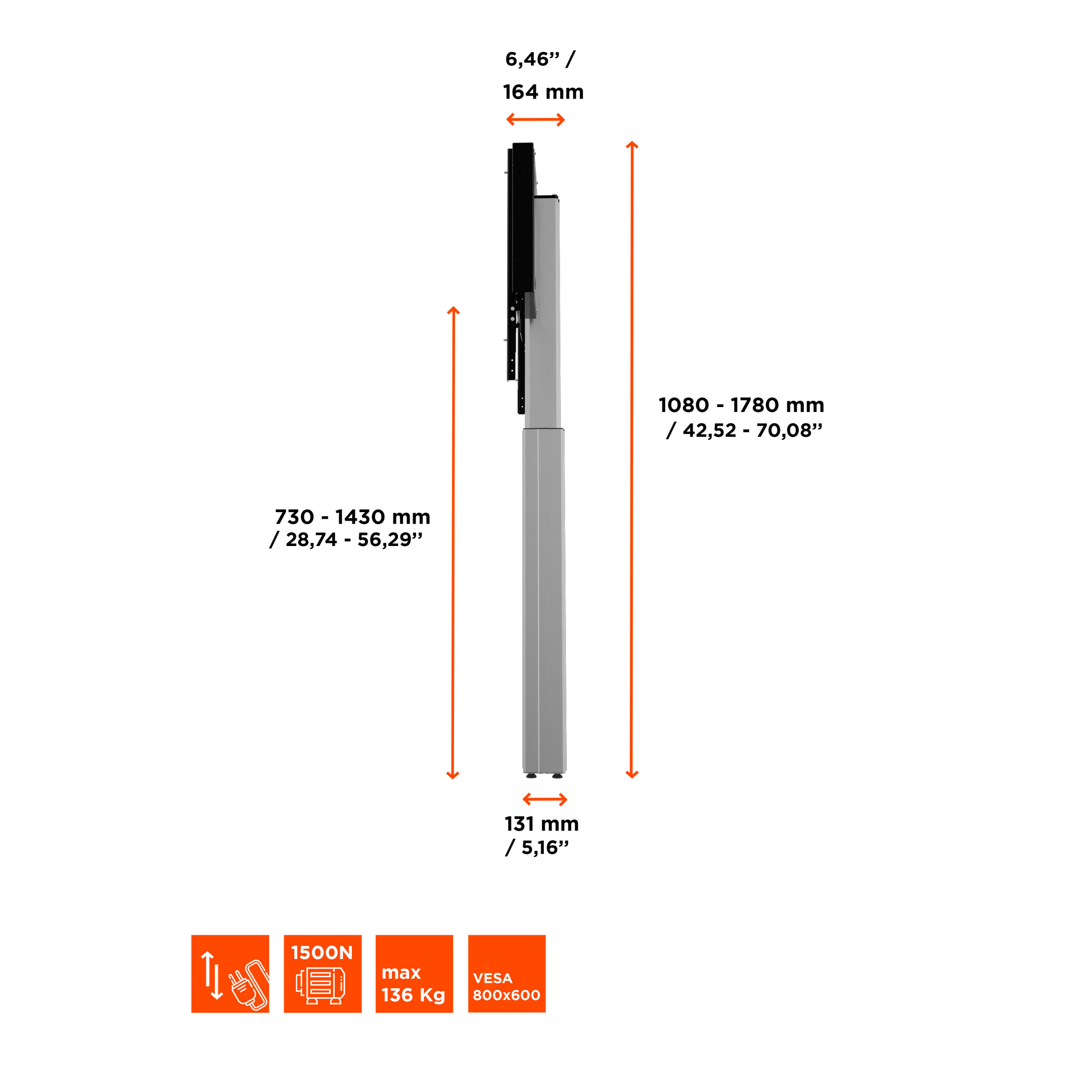 Celexon-Expert-elektrisch-hoogteverstelbare-Display-standaard-Adjust-4286WS-met-muurhouder-70cm