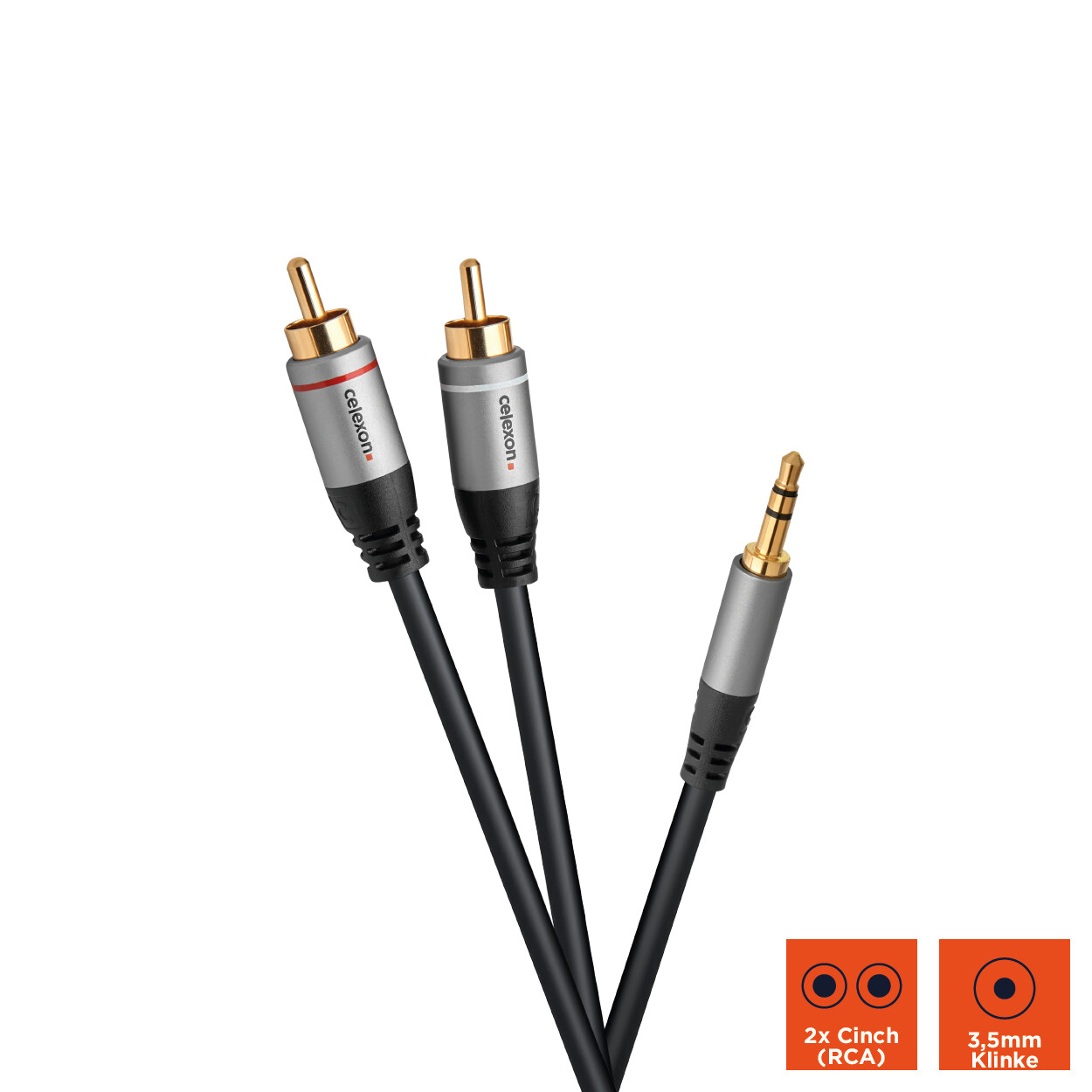 celexon-2x-Cinch-auf-3-5mm-Stereo-Klinke-Audiokabel-2-0m-Professional-Line