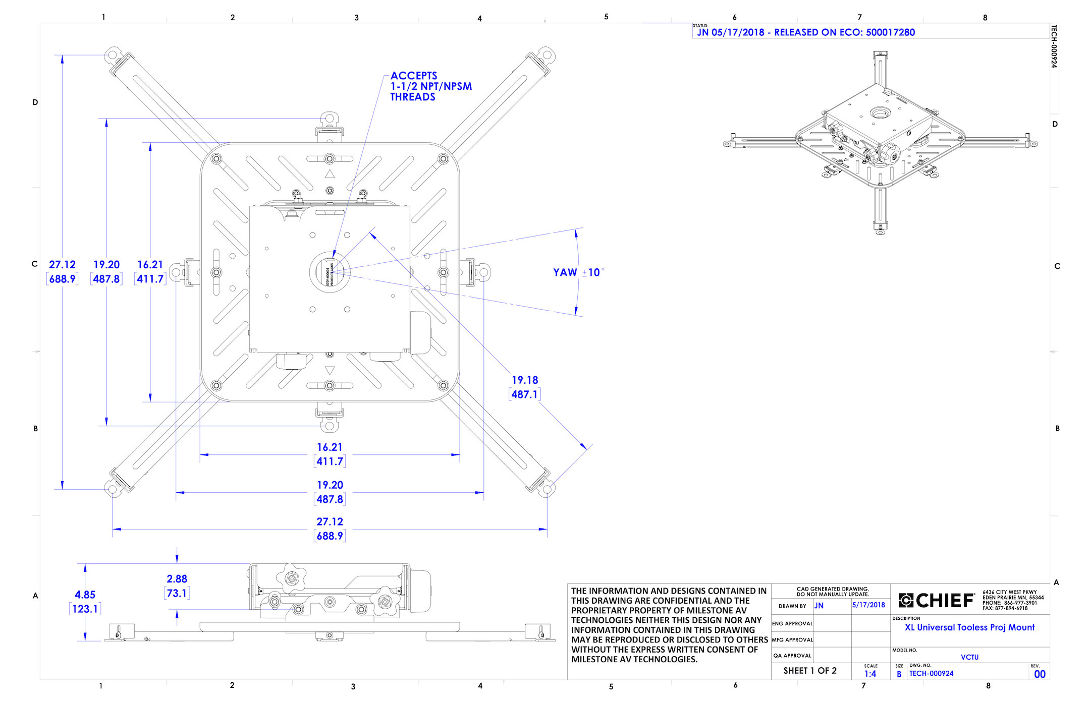 Chief-VCTUB-beamer-plafondhouder-tot-68-kg