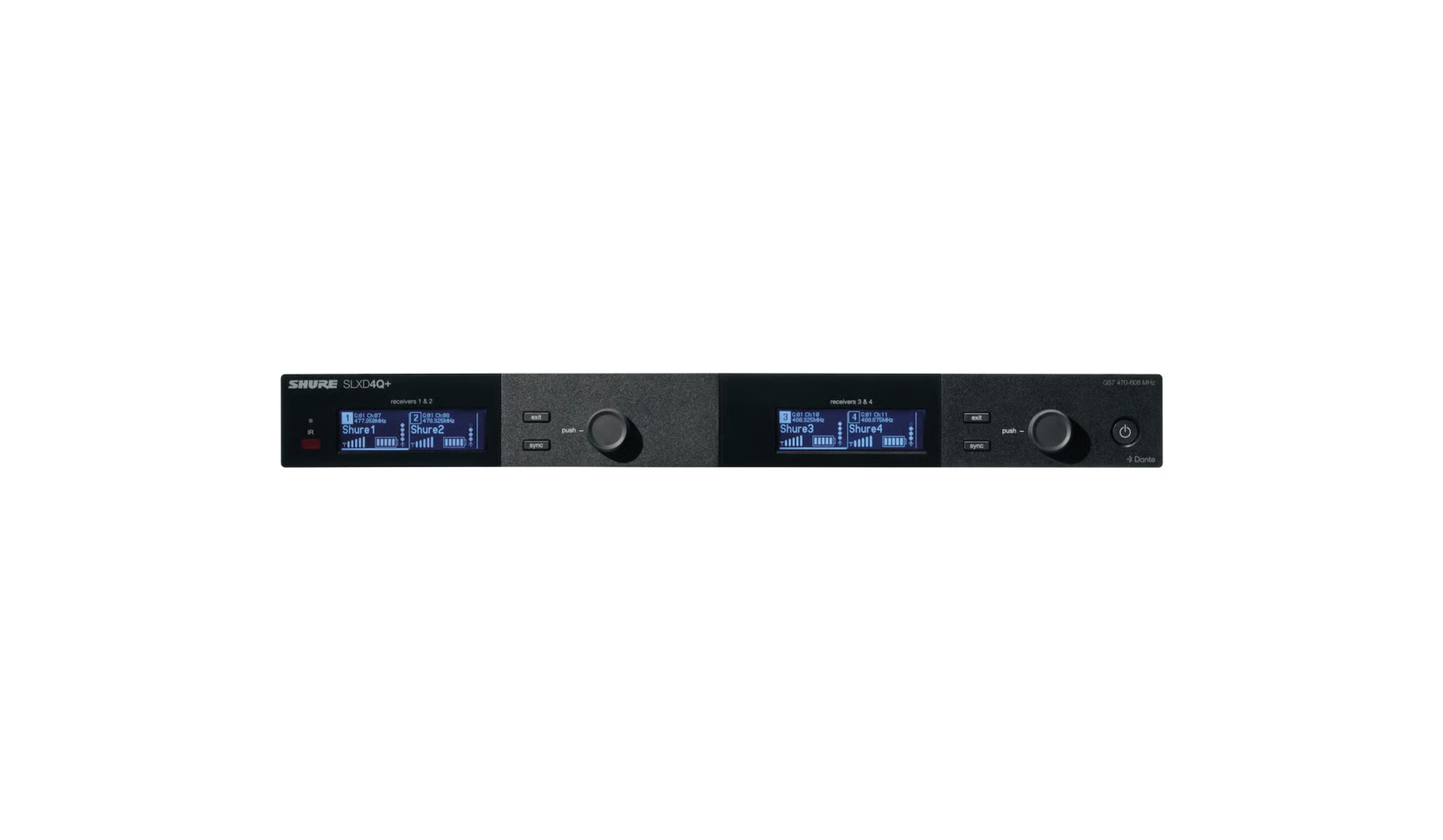 Shure-SLXD4QDAN-4-Kanal-Empfanger-mit-Dante-Audio-Frequenzband-G65